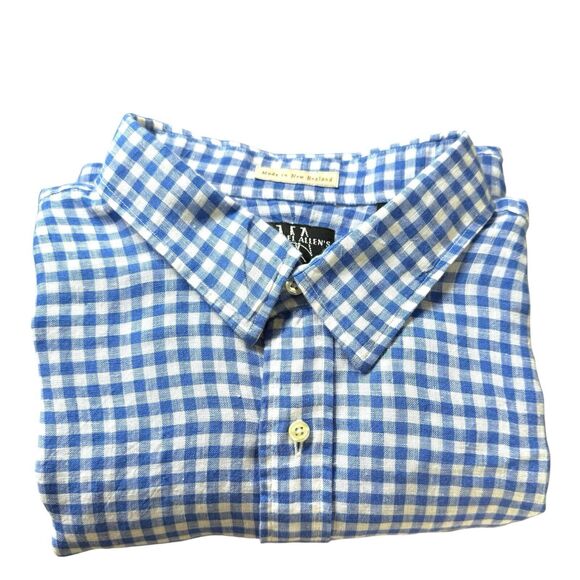 Michael Allens Shirt Mens XXL 100% Linen Blue Button Down Gingham Prep Heritage - Picture 14 of 15